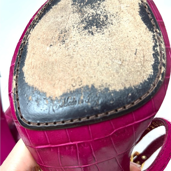 Louis Vuitton Vintage Pony Hair Sandal Heels with Gold Buckles Pink - Picture 8 of 9